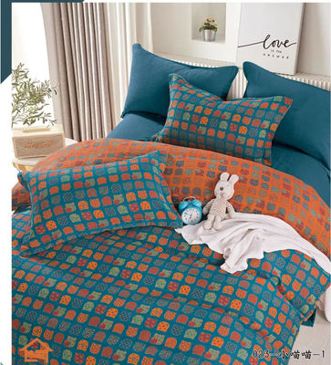 Pomarańczowy Błękitny Design Mody Jacquard Bawełna Pościel Set Pokrycie kołdrą